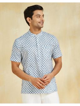 Fabindia - Men White Cotton Mandarin Neck Printed Shirt