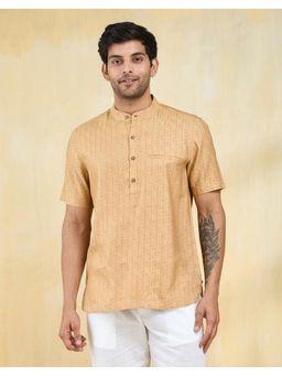 Fabindia - Men Brown Viscose Mandarin Neck Printed Hand Block Shirt