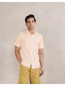 Fabindia - Men White Cotton Collar Neck Woven Ikat Shirt