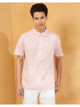 Fabindia - Men White Cotton Mandarin Neck Printed Shirt