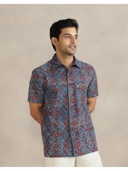 Fabindia - Men Indigo Cotton Collar Neck Printed Shirt