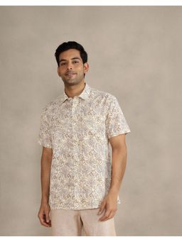 Fabindia - Men White Cotton Printed Hand Block Shirt