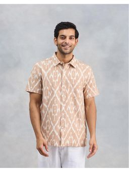 Fabindia - Men Beige Cotton Collar Neck Printed Ikat Shirt
