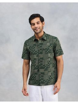 Fabindia - Men Green Cotton Printed Hand Block Shirt