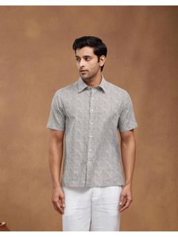 Fabindia - Men Grey Cotton Collar Neck Printed Hand Block Shirt