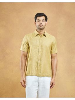 Fabindia - Men Gold Viscose Collar Neck Printed Hand Block Shirt