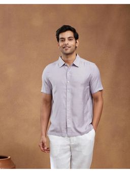 Fabindia - Men Lavender Viscose Collar Neck Solid Woven Shirt