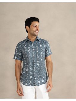 Fabindia - Men Grey Cotton Collar Neck Abstract Printed Shirt