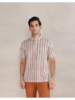 Fabindia - White Cotton Mandarin Neck Printed Shirt