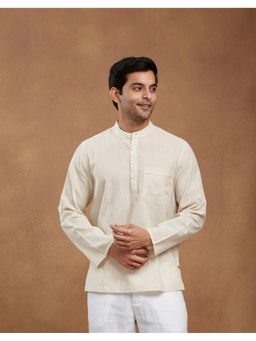 Fabindia - Men Yellow Cotton Mandarin Neck Solid Woven Shirt