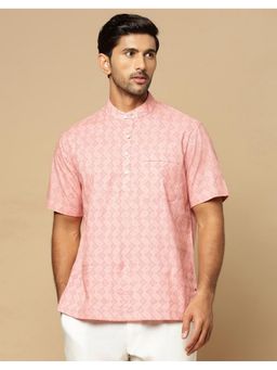 Fabindia - Men Red Cotton Mandarin Neck Printed Hand Block Shirt