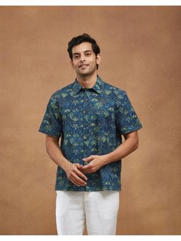 Fabindia - Men Indigo Cotton Collar Neck Printed Shirt