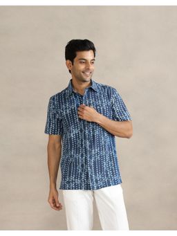Fabindia - Men Indigo Cotton Collar Neck Abstract Printed Shirt