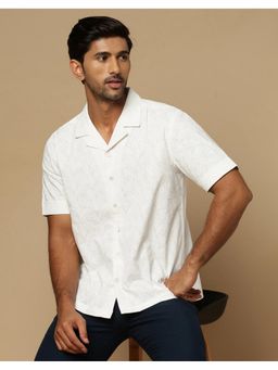 Fabindia - Men White Cotton Collar Neck Printed Shirt