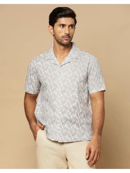 Fabindia - Men White Cotton Collar Neck Printed Shirt