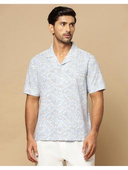Fabindia - Men White Cotton Collar Neck Abstract Printed Shirt