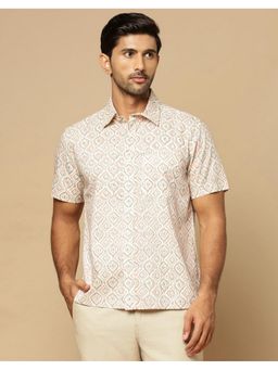 Fabindia - Men Off White Cotton Collar Neck Printed Hand Block Shirt