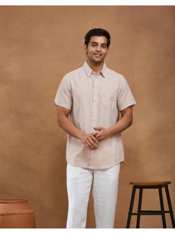 Fabindia - Men Off White Cotton Collar Neck Stripes Printed Shirt
