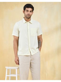 Fabindia - Men Off White Cotton Collar Neck Textured Woven Shirt