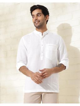 Fabindia - Men White Linen Blend Mandarin Neck Solid Woven Shirt