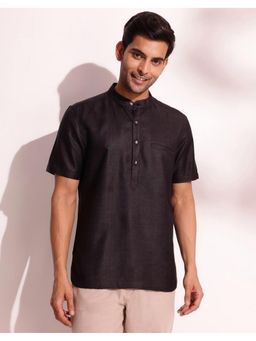 Fabindia - Men Black Viscose Mandarin Neck Solid Woven Shirt