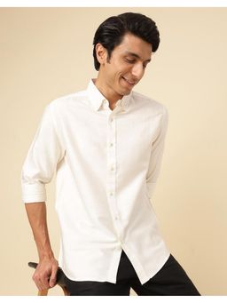Fabindia - Men Off White Viscose Collar Neck Solid Woven Shirt