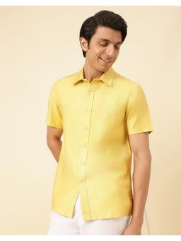 Fabindia - Men Yellow Viscose Collar Neck Solid Woven Shirt
