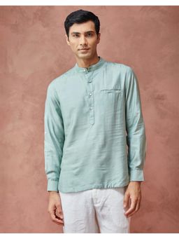 Fabindia - Men Green Viscose Mandarin Neck Woven Shirt