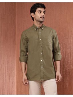 Fabindia - Men Olive Cotton Collar Neck Solid Woven Shirt