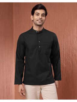 Fabindia - Men Black Cotton Mandarin Neck Solid Woven Shirt