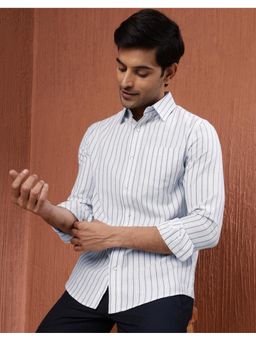 Fabindia - Men White Cotton Collar Neck Stripes Printed Shirt