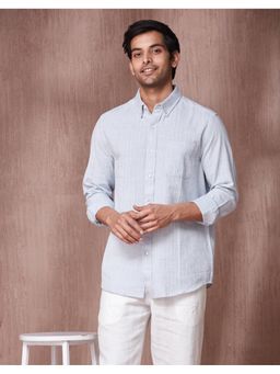 Fabindia - Men Blue Cotton Blend Collar Neck Stripes Woven Shirt