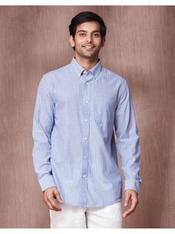 Fabindia - Men Blue Cotton Collar Neck Stripes Printed Shirt