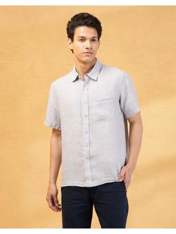 Fabindia - Men Lavender Linen Collar Neck Solid Woven Shirt