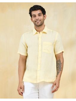 Fabindia - Men Yellow Linen Collar Neck Solid Woven Shirt