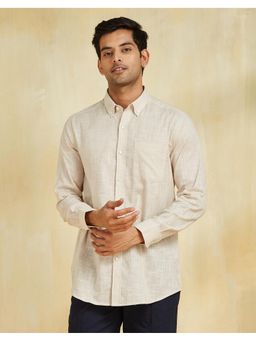 Fabindia - Men Beige Cotton Collar Neck Solid Woven Shirt