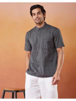 Fabindia - Men Black Cotton Mandarin Neck Stripes Printed Shirt