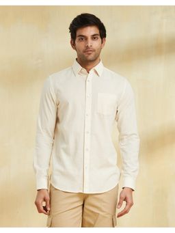 Fabindia - Men Off White Cotton Linen Collar Neck Solid Woven Shirt