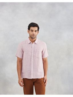Fabindia - Men Pink Linen Collar Neck Solid Woven Shirt