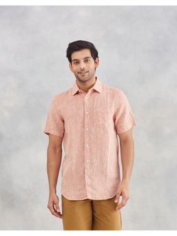 Fabindia - Men Rust Linen Collar Neck Solid Woven Shirt
