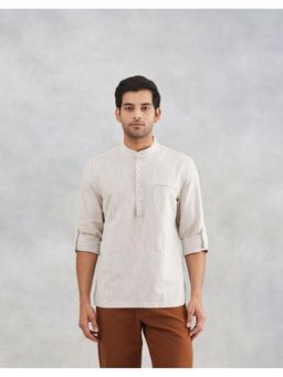 Fabindia - Men Beige Linen Blend Mandarin Neck Solid Woven Shirt