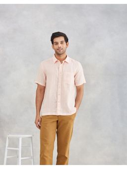Fabindia - Men Pink Linen Collar Neck Solid Woven Shirt
