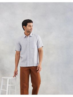 Fabindia - Men Grey Linen Collar Neck Solid Woven Shirt