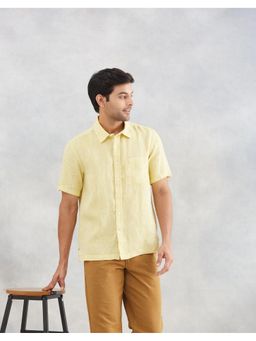 Fabindia - Men Yellow Linen Collar Neck Solid Woven Shirt