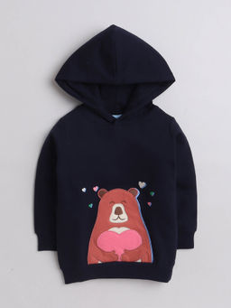 Bumzee - Navy Blue Girls Cotton Hooded Sweatshirt