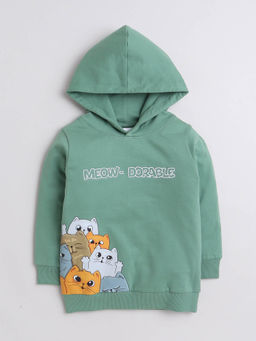 Bumzee - Green Girls Cotton Hooded Sweatshirt