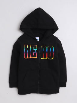 Bumzee - Black Boys Cotton Hooded Sweatshirt