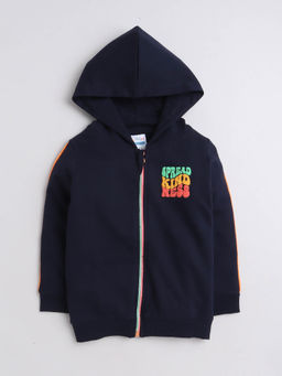 Bumzee - Navy Blue Girls Cotton Hooded Sweatshirt