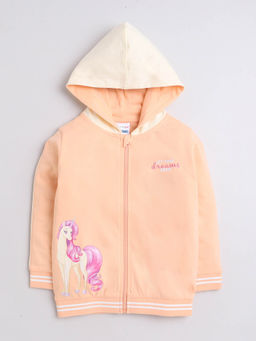 Bumzee - Peach Girls Cotton Hooded Sweatshirt