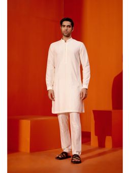 Devnaagri - Ivory Pin Tucks Detailed Kurta (Set of 2)